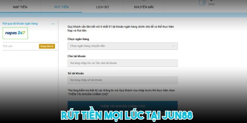 Người chơi toàn quyền sử dụng số dư trong tài khoản tại JUN88